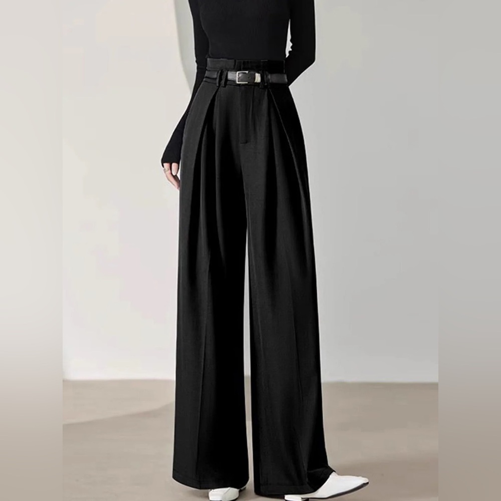 The Commense - Solid Pleated Wide Leg Pants - size large